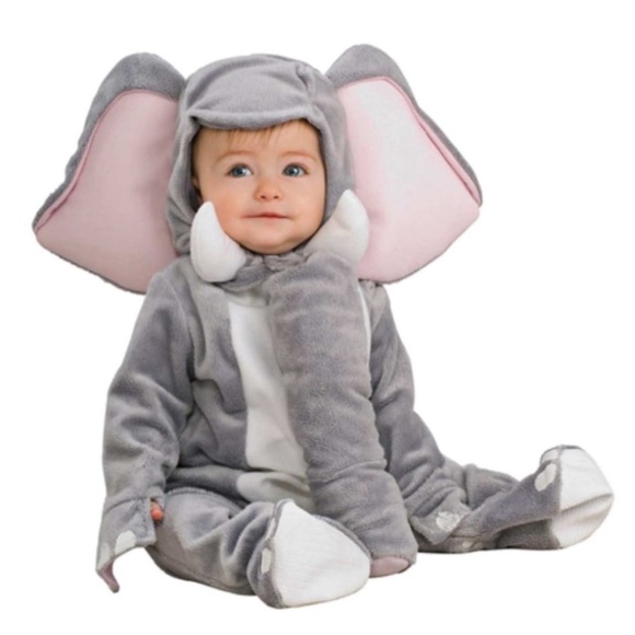 Baby Infant Elephant Costume Halloween Dumbo Trunk Grey Pink 12-18 Months - Picture 1 of 11